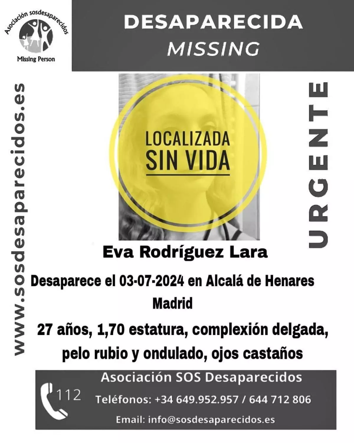 Encuentran muerta a Eva Rodríguez, la joven que desapareció el miércoles en Alcalá de Henares