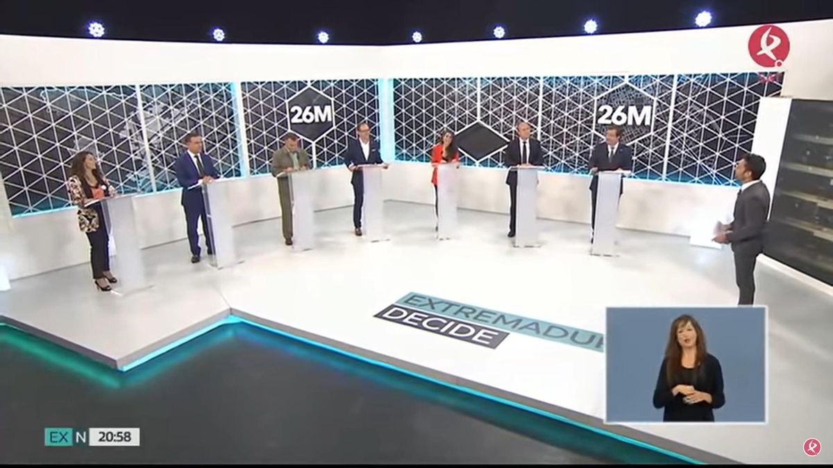 Los candidatos a la presidencia de la Junta de Extremadura, en el debate de la campaña anterior.