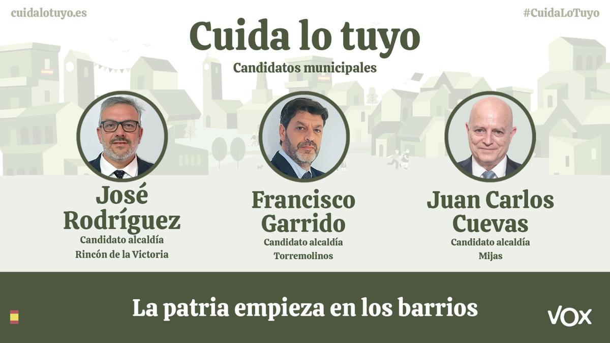 Imagen que anuncia a los candidatos de Vox en Rincón, Torremolinos y Mijas.