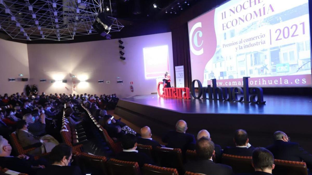 El acto tuvo lugar en el auditorio de la CAM, con asistencia de empresarios de la comarca y de políticos, donde se entregaron los premios anuales. | TONY SEVILLA