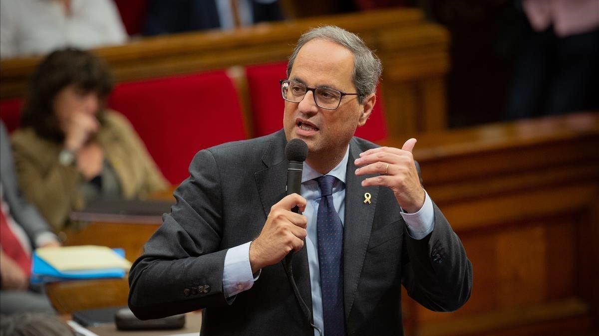 El presidente de la Generalitat, Quim Torra, en el Parlament.