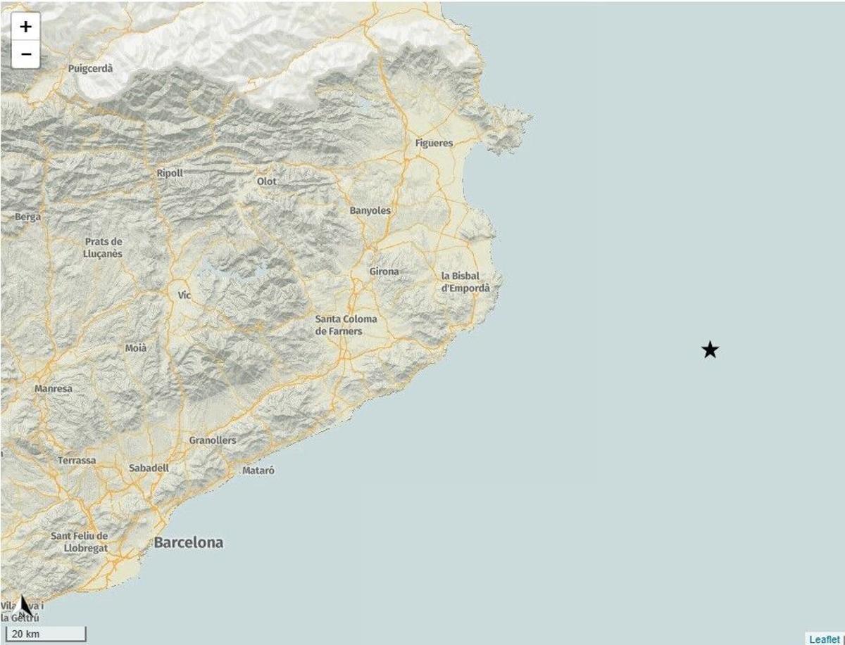 29/05/2025 Captura de pantalla del punto donde se ha producido el terremoto. El Institut Cartogràfic i Geològic de Catalunya (ICGC) ha registrado este jueves a las 12.04 horas un terremoto de magnitud 3,5 en la escala de Richter en el mar ante la zona de L'Empordà (Girona), sin provocar daños y "ligeramente percibido". SOCIEDAD ICGC