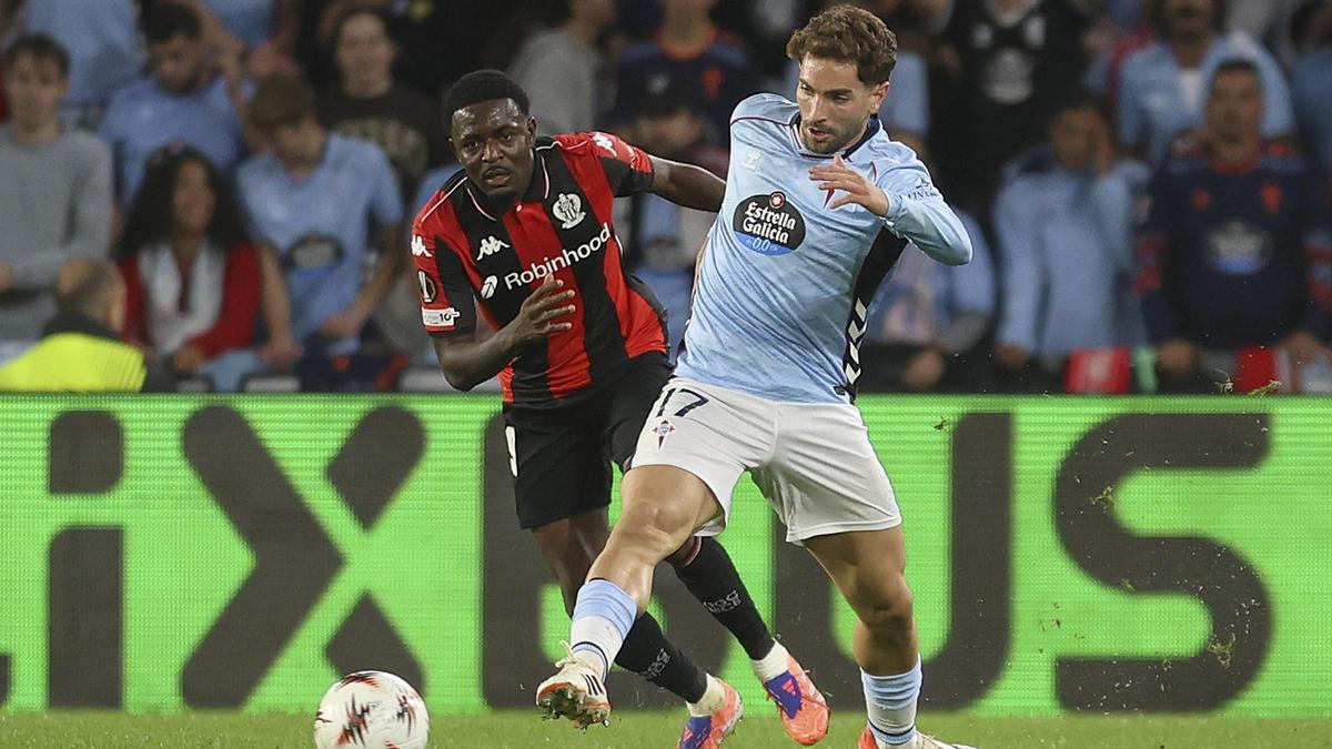 Javi Rueda, en el partido europeo contra el Niza en Balaídos