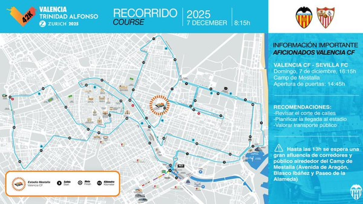 Plano publicado por el Valencia CF para avisar a sus aficionados.
