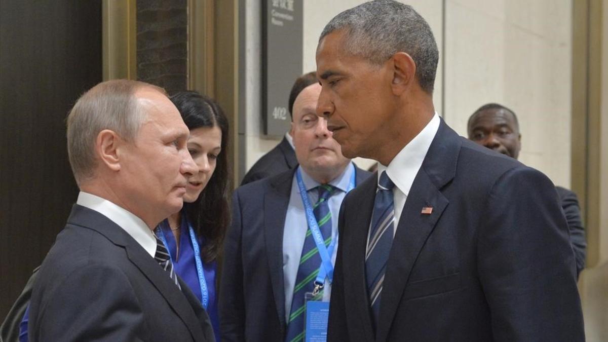 Putin y Obama, en un tenso encuentro en Hangzhou (China), el 5 de septiembre.