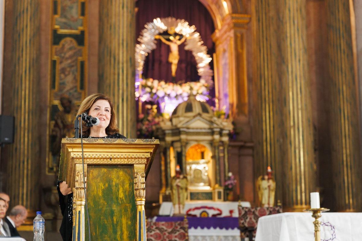María Dolores García durante la lectura del pregón, este jueves.