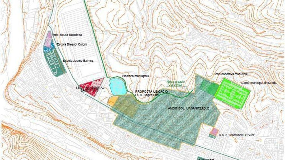 Plànol d'ubicació del futur institut Bages Sud, a Castellbell i el Vilar