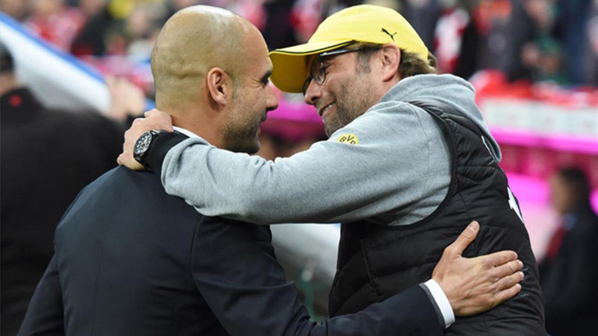 Saludo entre Pep Guardiola y Jurgen Klopp en la pasada Bundesliga