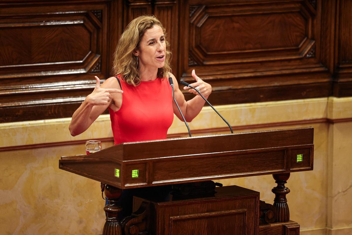 La diputada de la CUP Laia Estrada intervenint en el debat d'investidura d'Illa