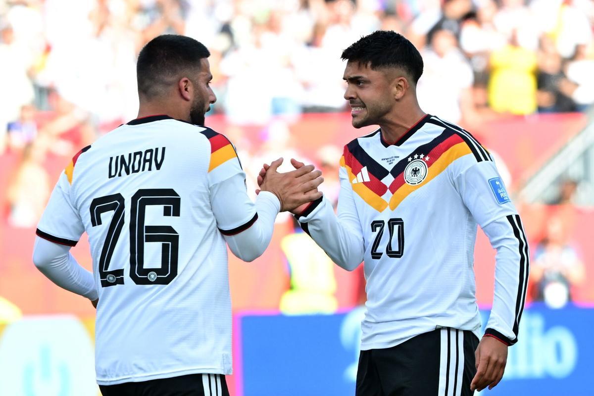 TORONTO (United States), 20/06/2026.- Deniz Undav of Germany (L) celebrates with his teamamte Nadiem Amiri after scoring the 1-1 goal during the FIFA World Cup 2026 group stage match Germany against Ivory Coast, in Toronto, Canada, 20 June 2026. (Costa de Marfil, Alemania) EFE/EPA/EDUARDO LIMA