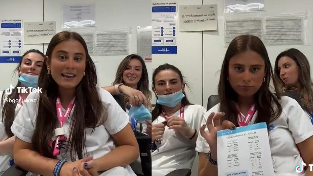 Dos capturas del vídeo que la enfermera Begoña Suárez colgó en su cuenta de TikTok criticando tener que aprender catalán para sacarse las oposiciones