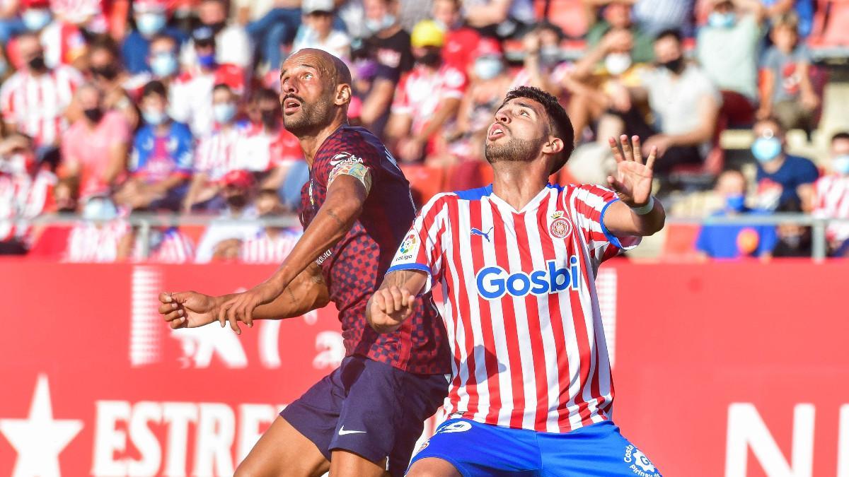 Imagen del duelo entre Girona y Huesca