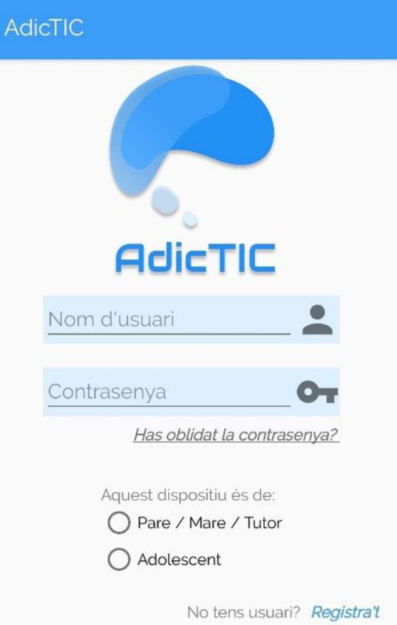 Pàgina d’inici de l’App AdicTIC 