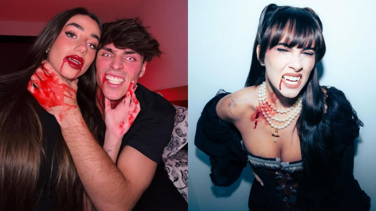 Lola Lolita y su pareja Alonso López, y Aitana, disfrazados por Halloween