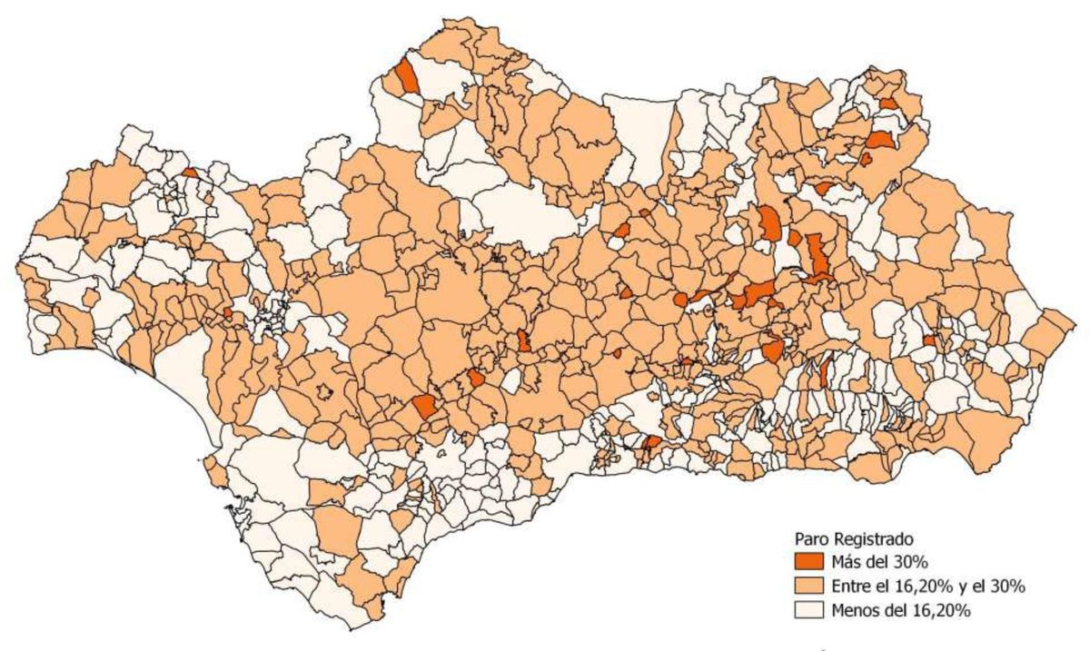 Distribución municipal de la representación joven en el paro registrado.