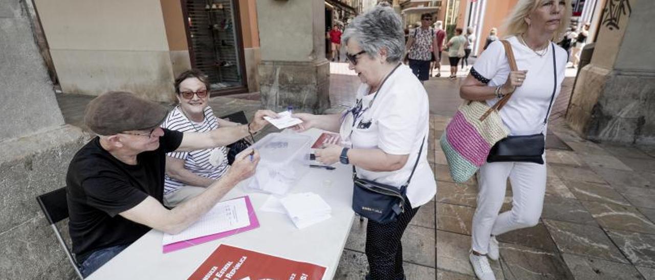 Rafael Borràs y Antònia Mercadal, a cargo de la mesa electoral junto a la plaça Major, en Palma. | MANU MIELNIEZUK