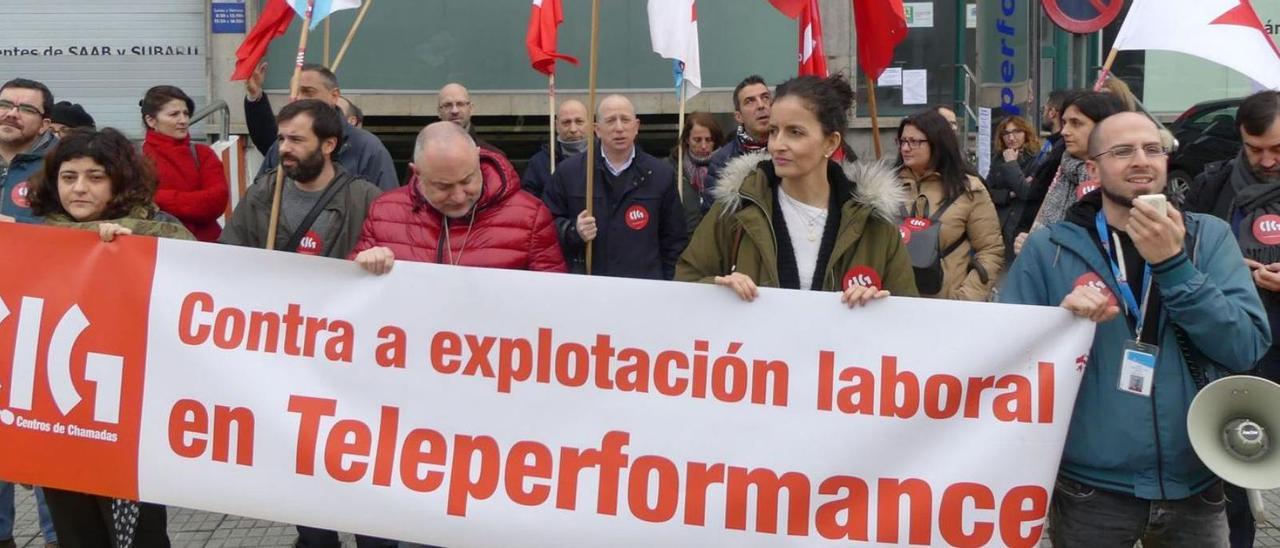 Protesta de trabajadores de Teleperformance, en una imagen de archivo. |   // L. O.