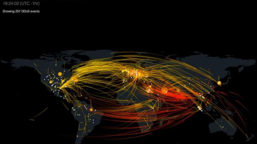 NetScout: Captura de pantalla del mapa de ciberataques del día 30/01/2020