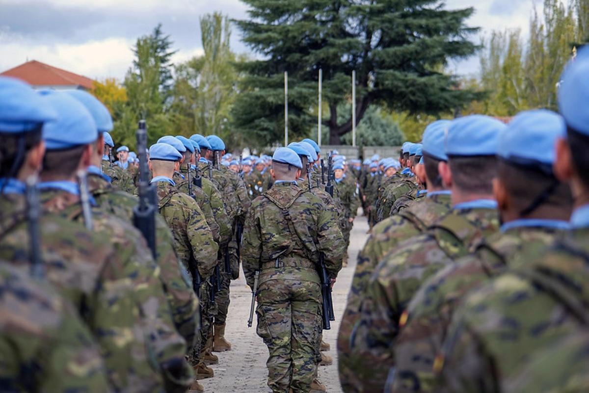 Soldados de la Brigada Guadarrama XII forman en su base de El Goloso (Madrid) antes de su partida al Líbano en noviembre pasado