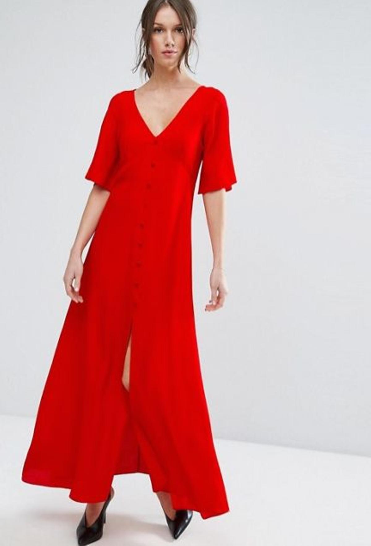 Vestidos de manga corta para invitadas: rojo abotonado de Asos