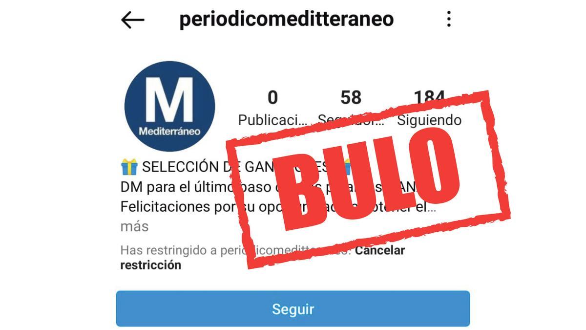 Imagen del perfil falso que intenta llevar a engaño a los seguidores de Mediterráneo en Instagram.