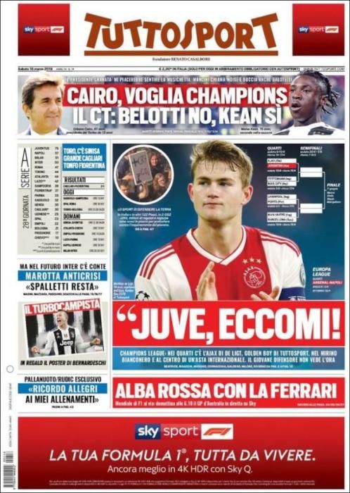 Portada TUTTOSPORT sábado 16 marzo 2019