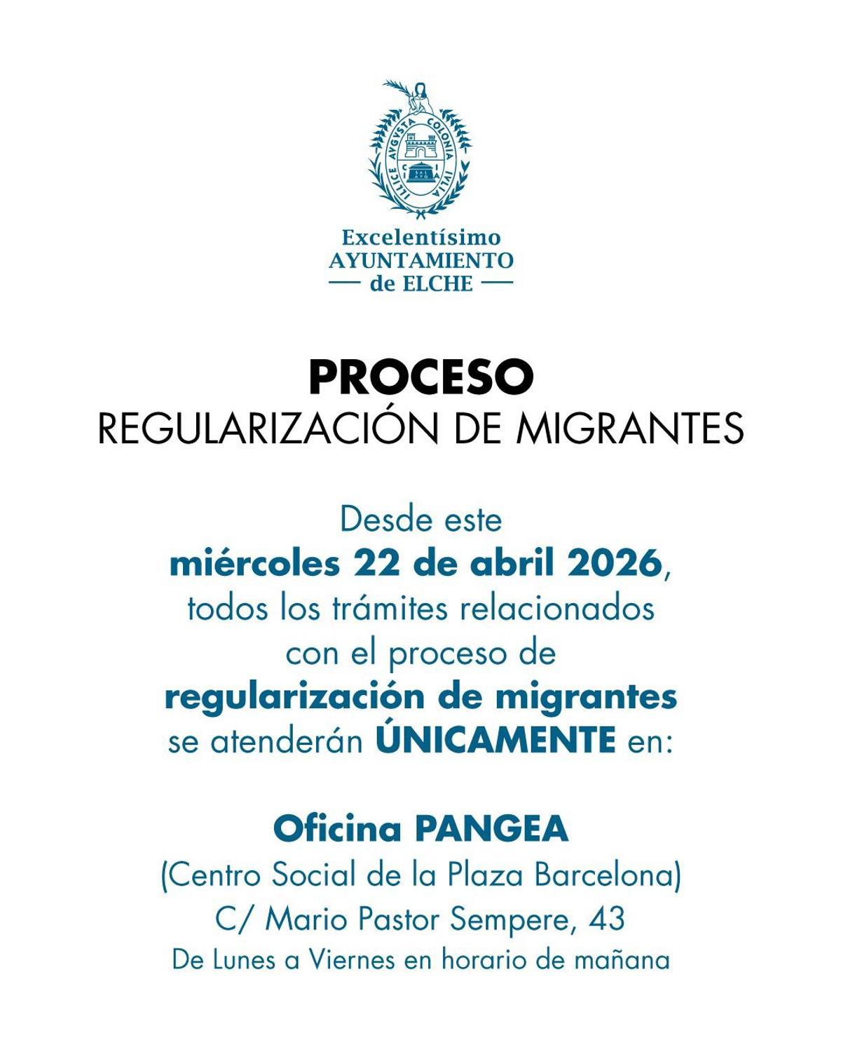 Circular remitida por el Ayuntamiento sobre la regularización de migrantes