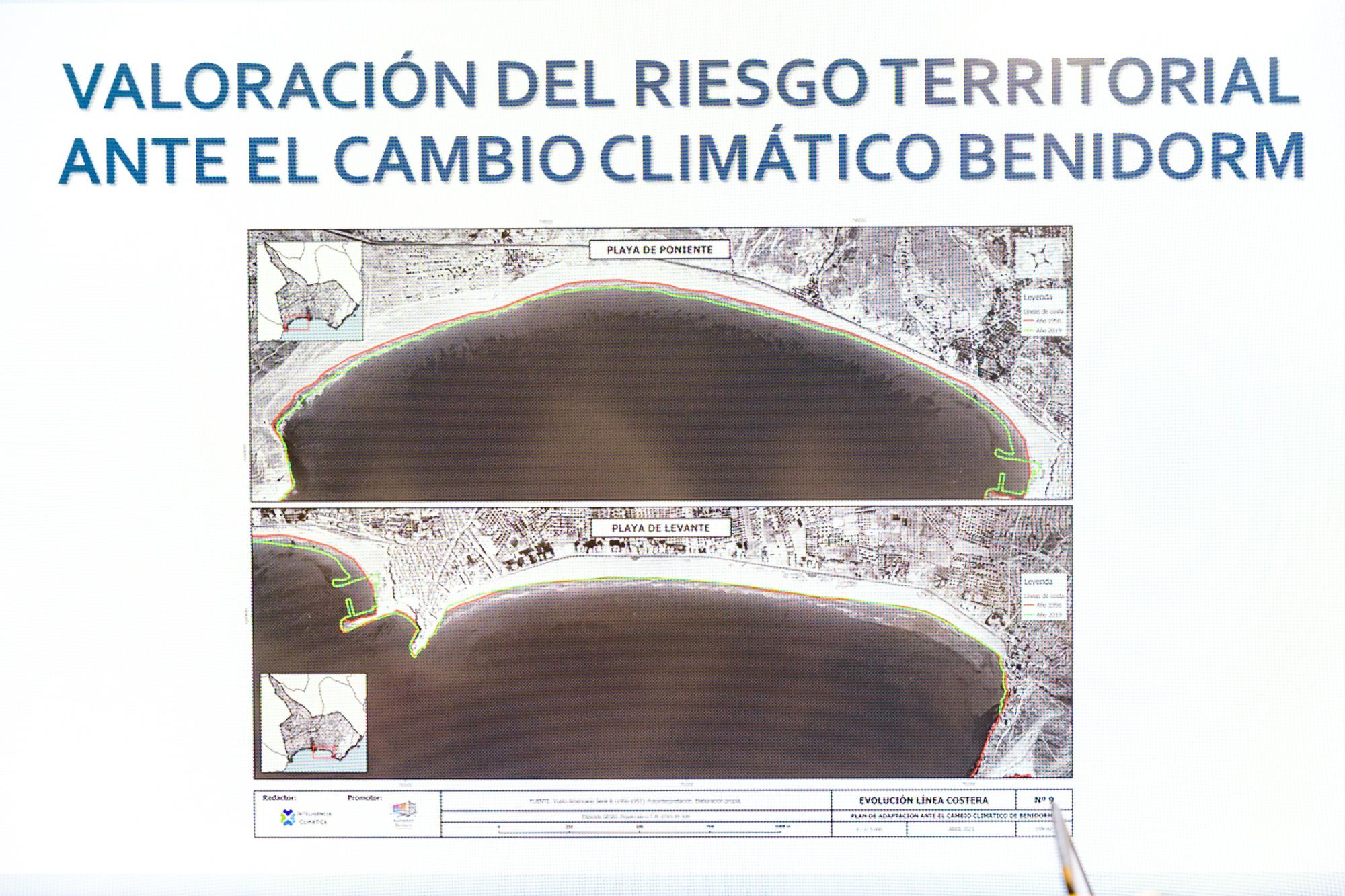 Un estudio incluido en este documento sobre la línea de costa apunta que ni Levante ni Poniente han visto reducida su extensión desde 1956 por el efecto del calentamiento global.