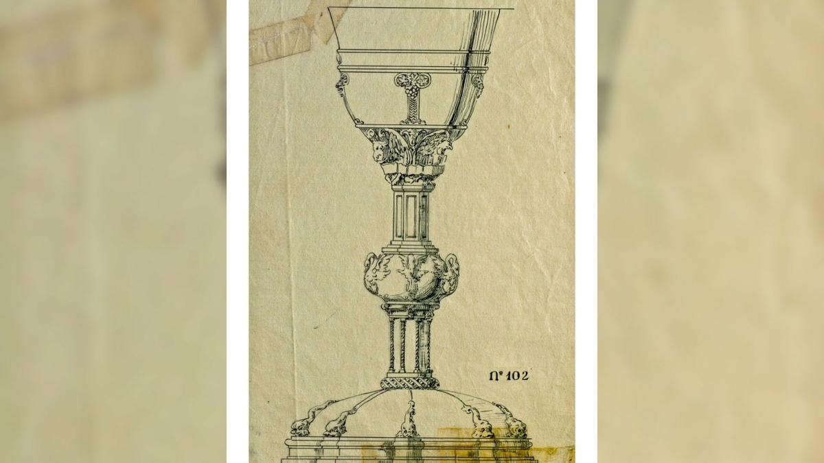 Boceto del cáliz utilizado en su primera misa por el Papa León XIV.