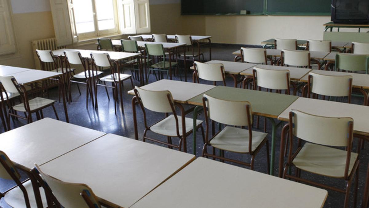 Un aula vacía en el instituto de secundaria Lope de Vega de Madrid, este miércoles, segundo día de la huelga de profesores.