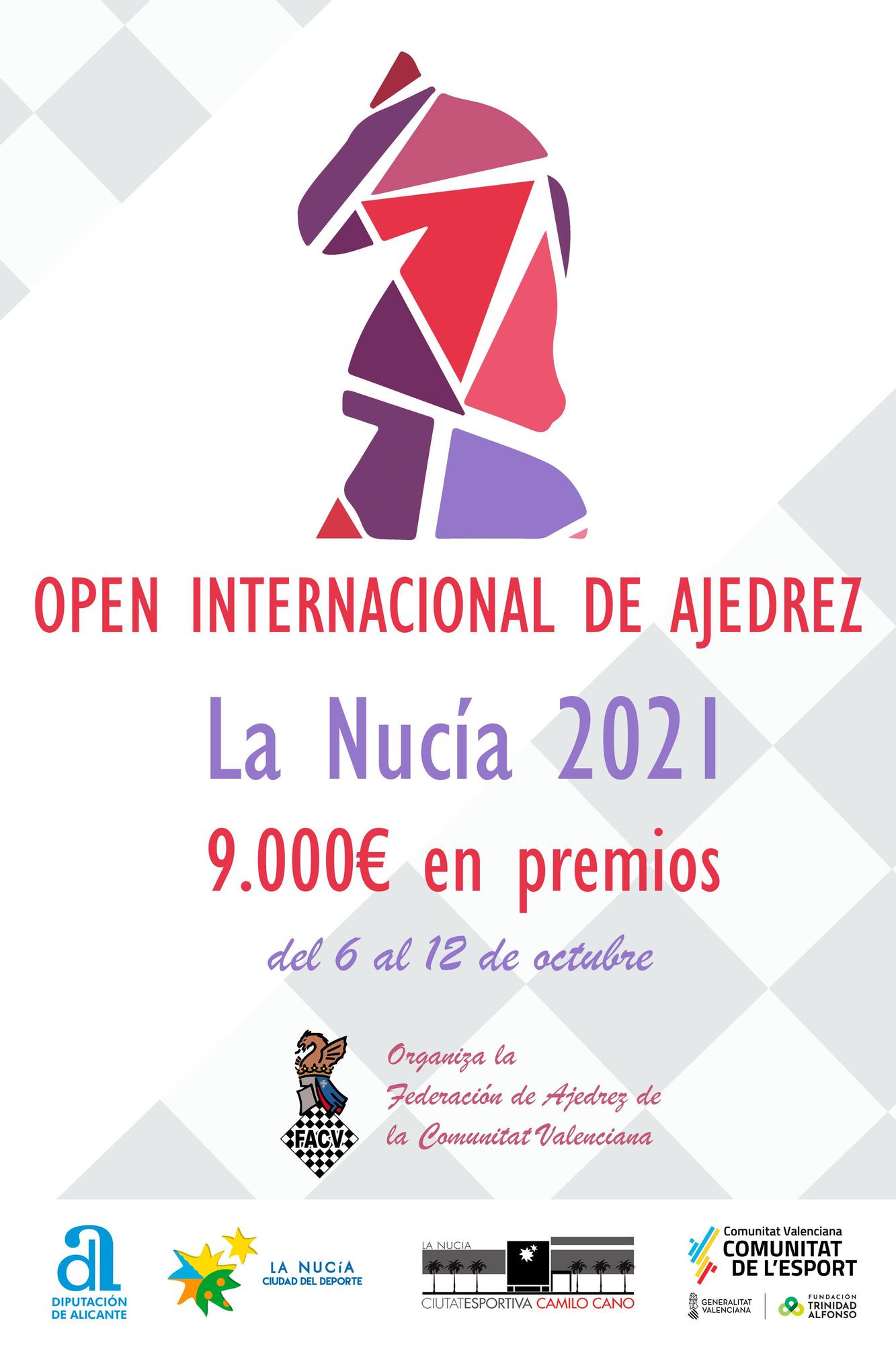Cartel anunvciador del Open Internacional de Ajedrez de La Nucía 2021