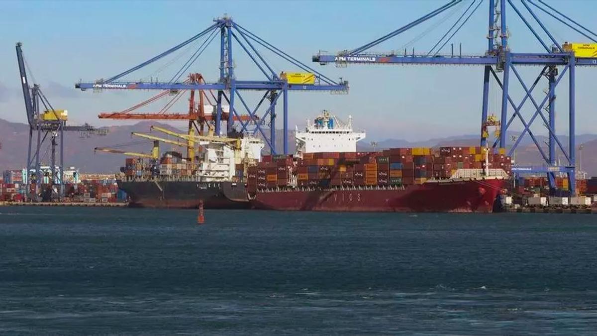 Buques repletos de contenedores en el puerto de València, este jueves