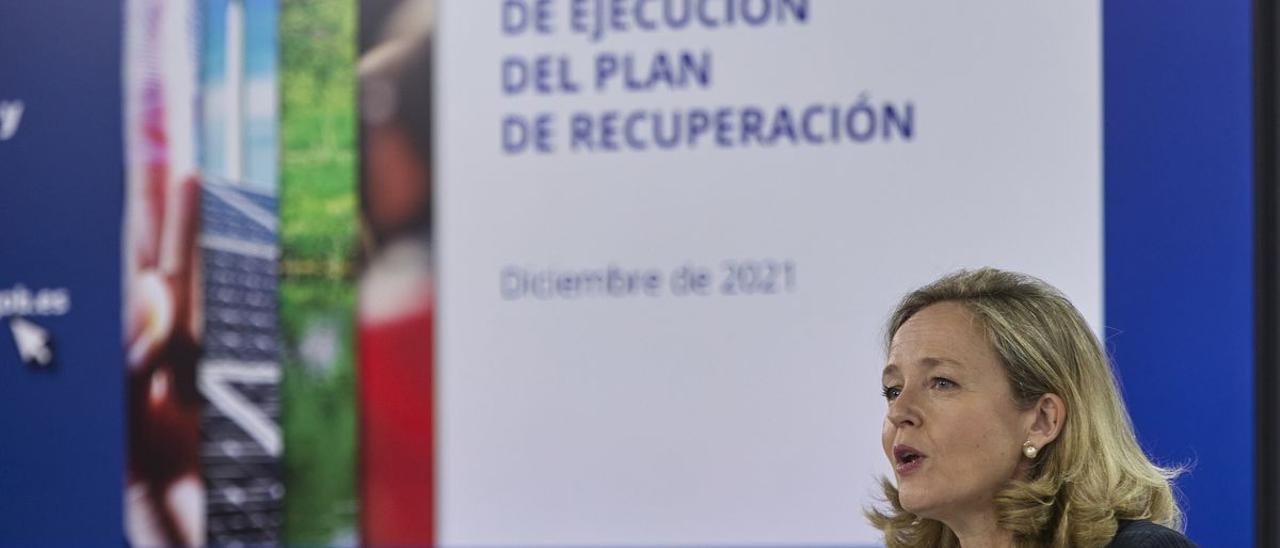 La vicepresidenta económica, Nadia Calviño, tras el Consejo de Ministros del 14 de diciembre.