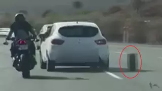 Impactante conducción en la GC-3: un Renault Mégane circula sin goma en un neumático en Gran Canaria