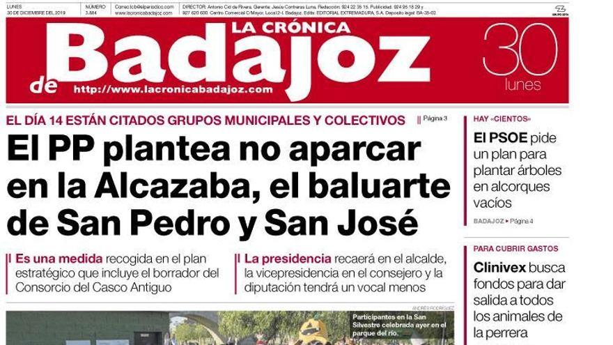 Esta es la portada de LA CRÓNICA DE BADAJOZ correspondiente al día 30 de diciembre del 2019