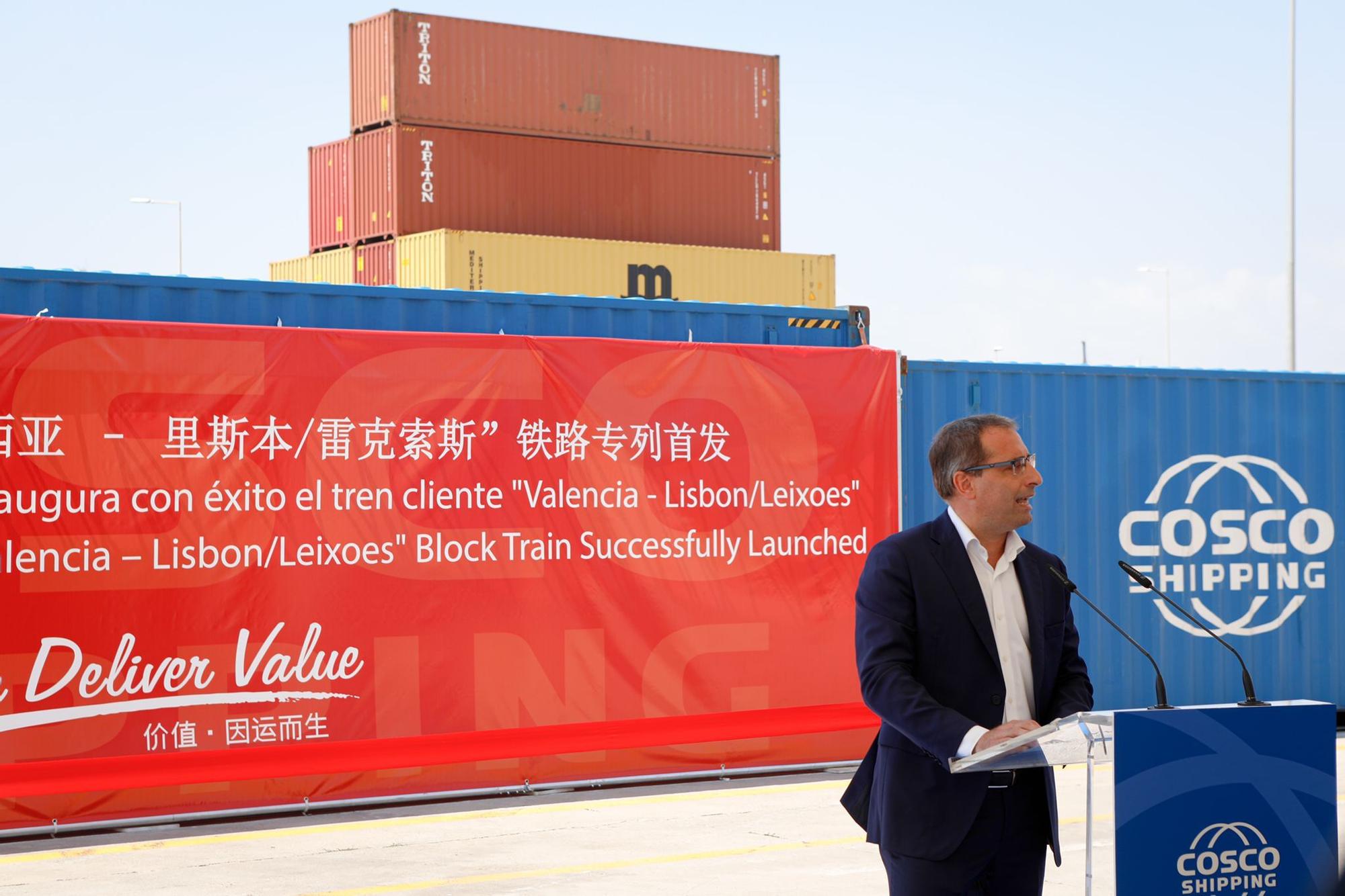 Inauguración del tren del Puerto de València a Lisboa