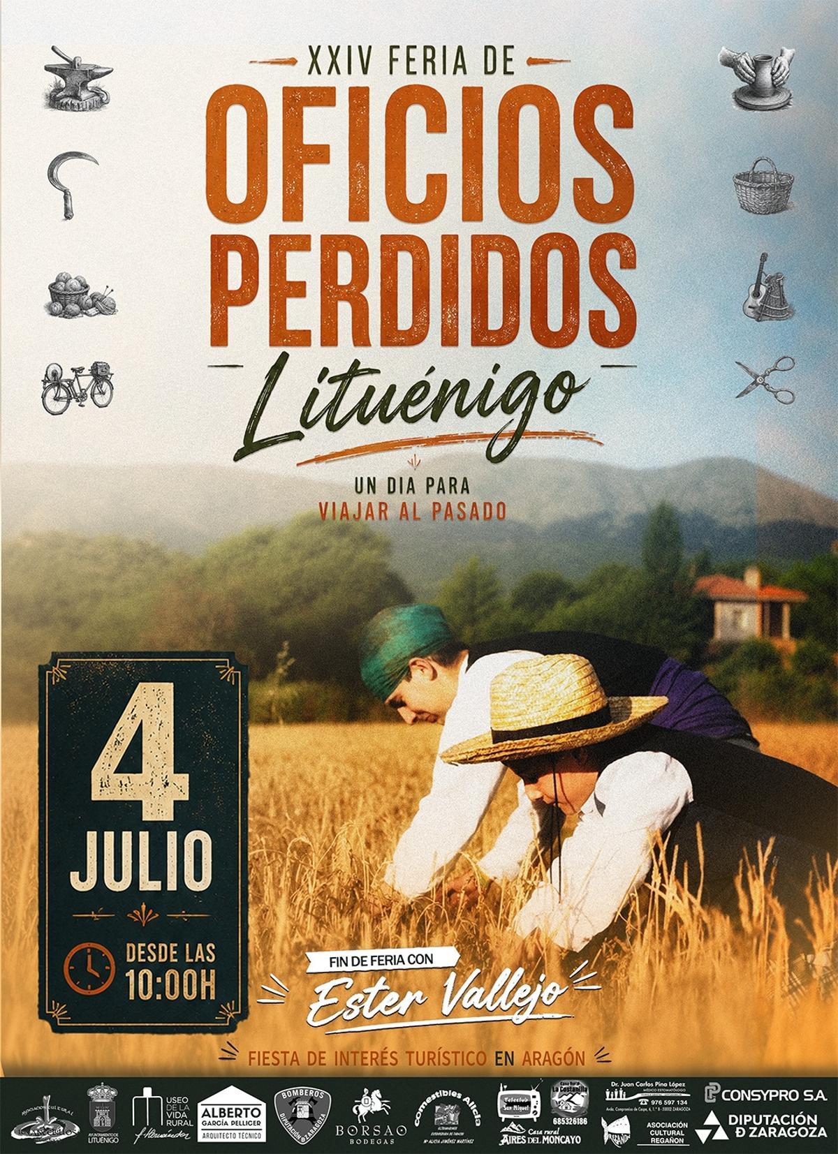 Cartel informativo de la Feria de Oficios Perdidos de Lituénigo.
