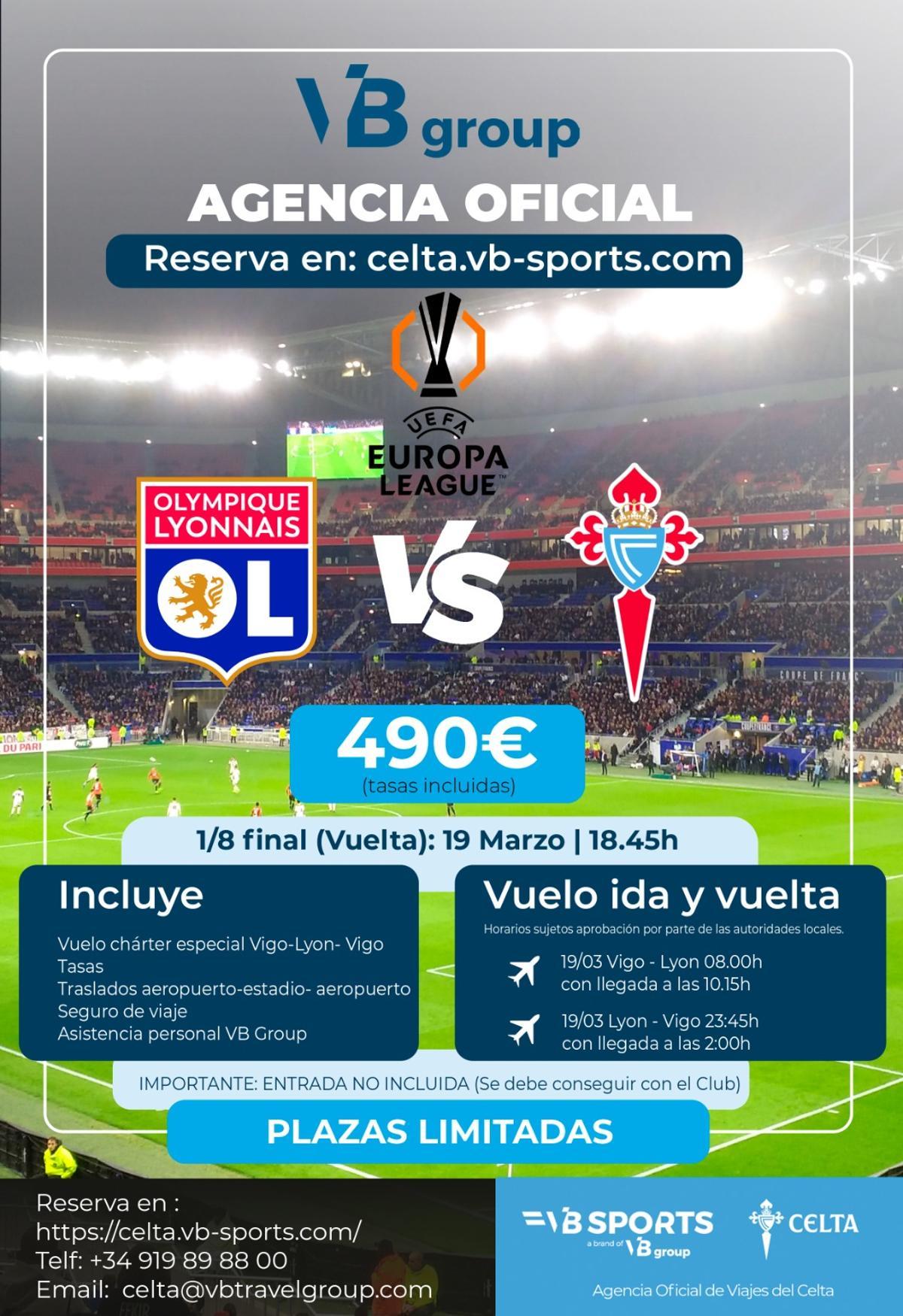 Cartel del viaje de VB Group a Lyon lanzado este jueves por el Celta