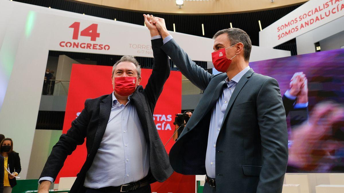 Juan Espadas junto a Pedro Sánchez en el Congreso Regional del PSOE andaluz.