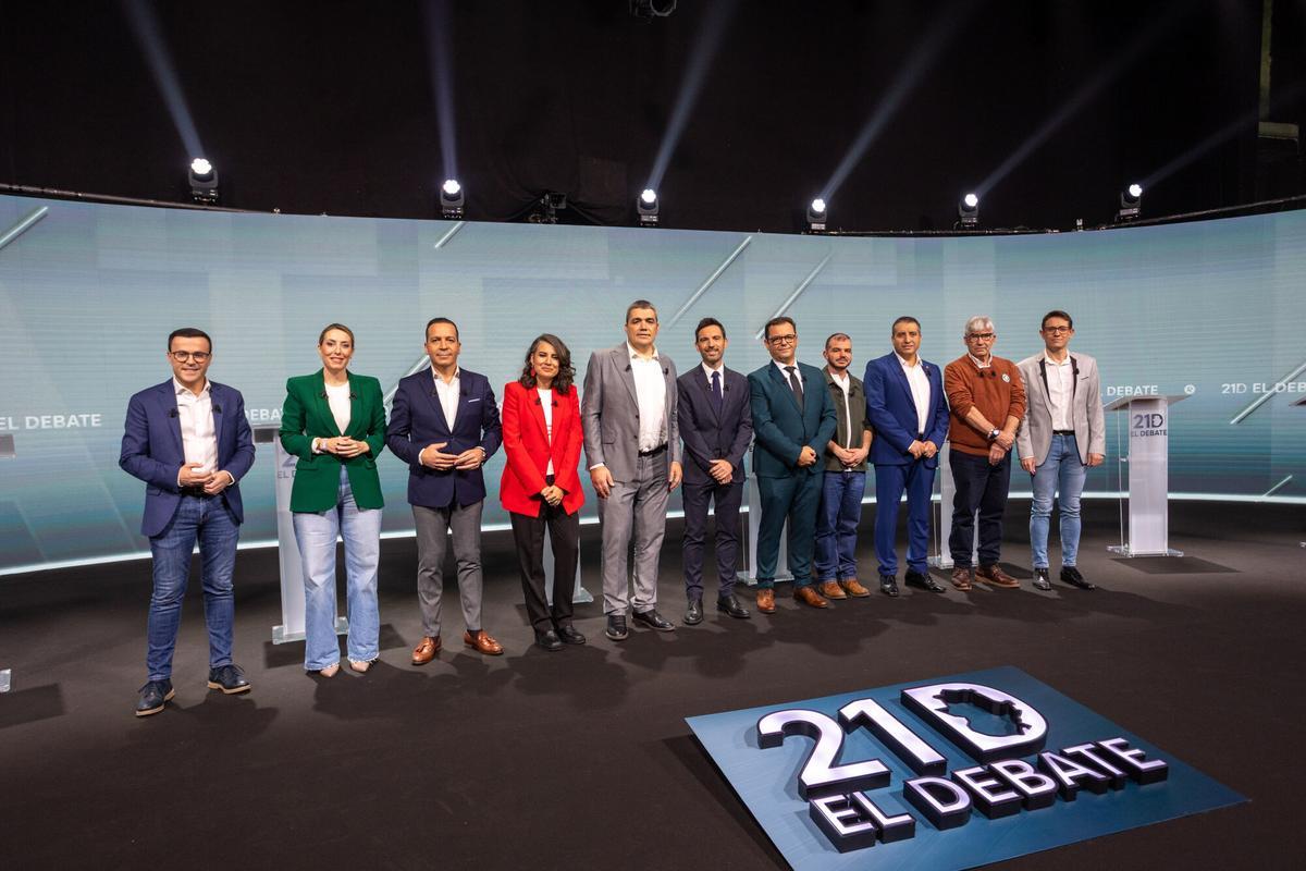 Los candidatos que concurren a las elecciones extremeñas, en un debate electoral organizado por Canal Extremadura.