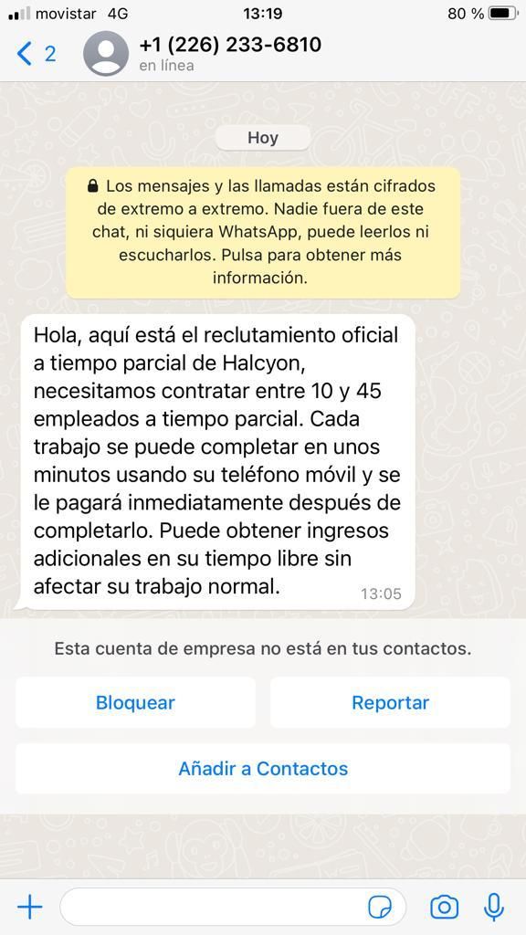 Un mensaje de intento de estafa recibido en el Whatsapp de un alicantino esta misma mañana