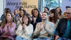 La secretaria general de Podemos, Ione Belarra; la secretaría política de Podemos, Irene Montero y la portavoz de Podemos, Isabel Serra.