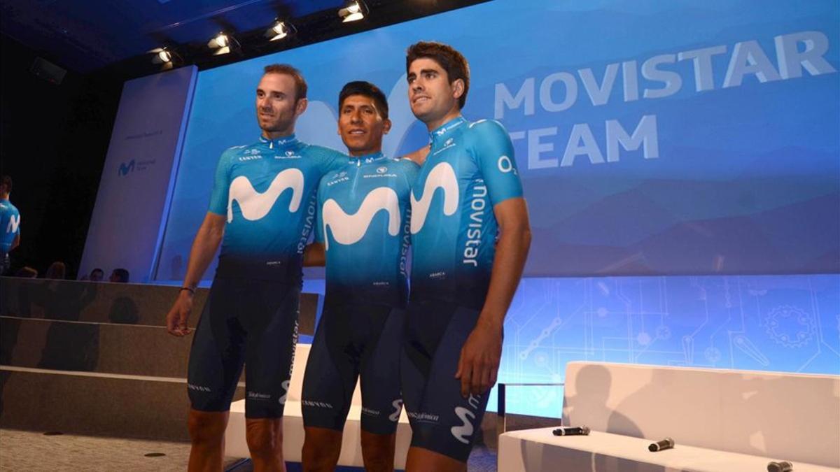Landa, en la presentación del Movistar Team junto a Valverde y Quintana