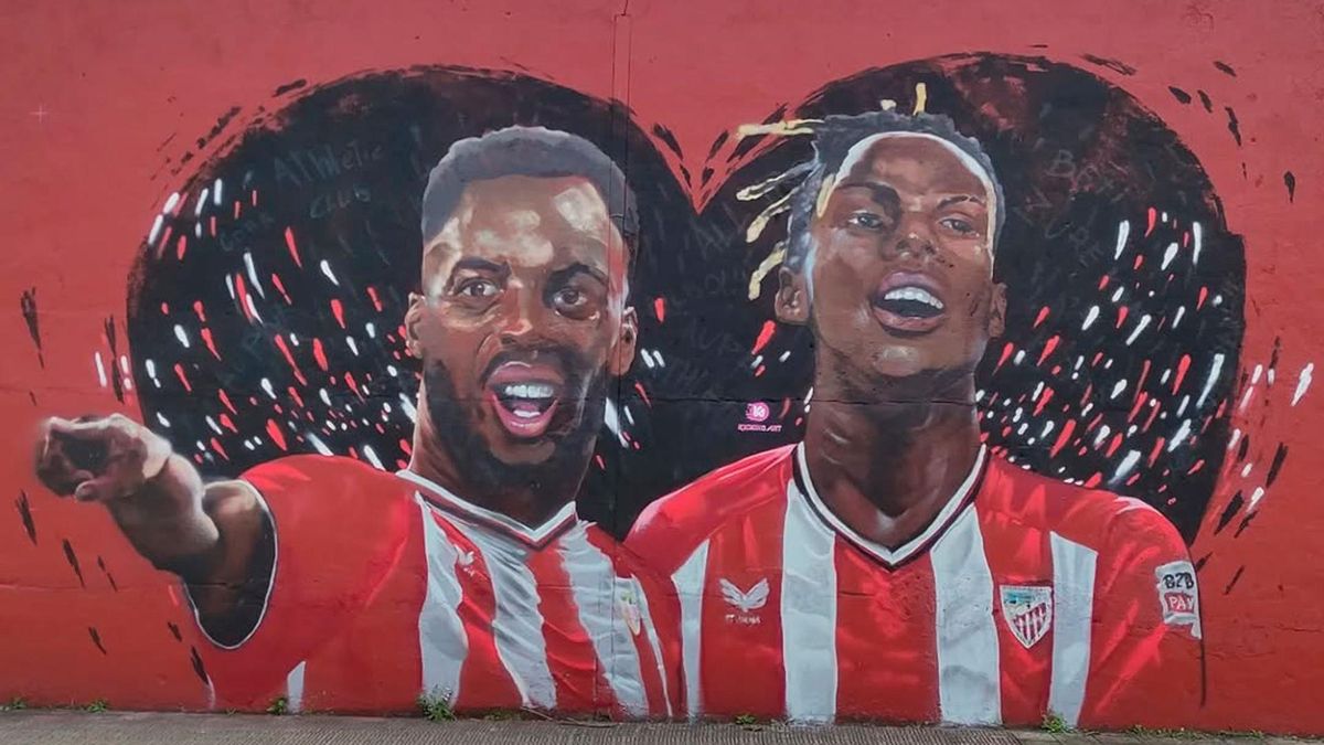 Nico Williams anuncia su renovación con el Athletic hasta 2035 en el mural de Barakaldo vandalizado