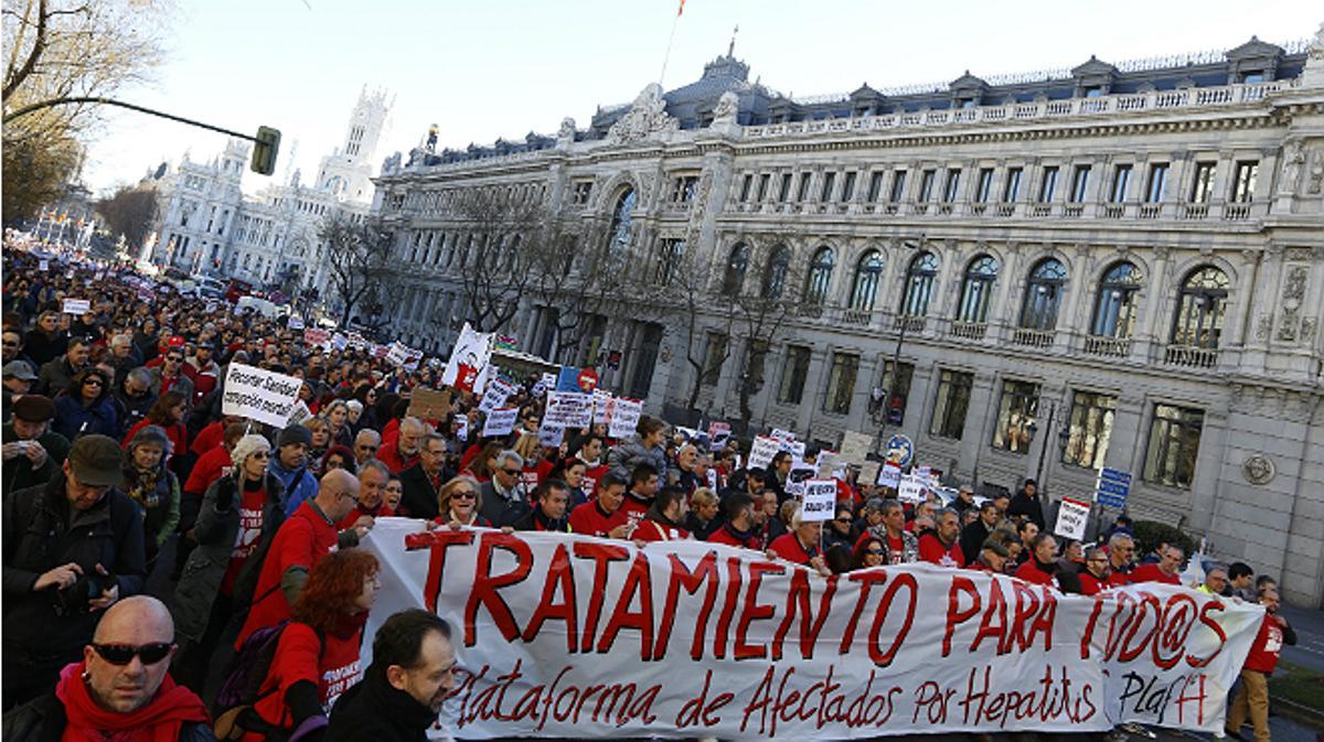 Manifestació d’afectats per l’hepatitis C a Madrid.