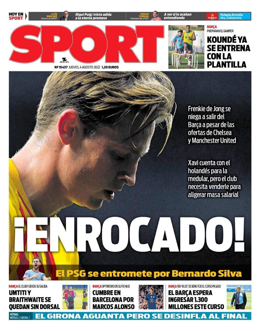 Esta es la portada de SPORT del jueves 4 de agosto de 2022