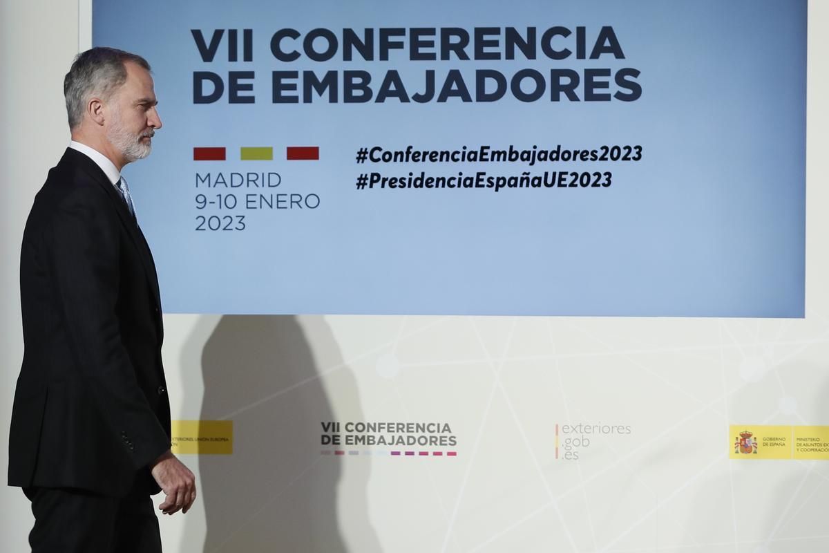 El rey Felipe VI durante el acto de clausura de la VII Conferencia de Embajadores en Madrid.