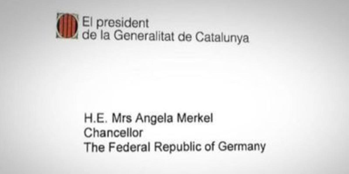 Una imatge de l’encapçalament de la carta del president Mas enviada als líders europeus, en aquest cas, la cancellera alemanya, Angela Merkel.