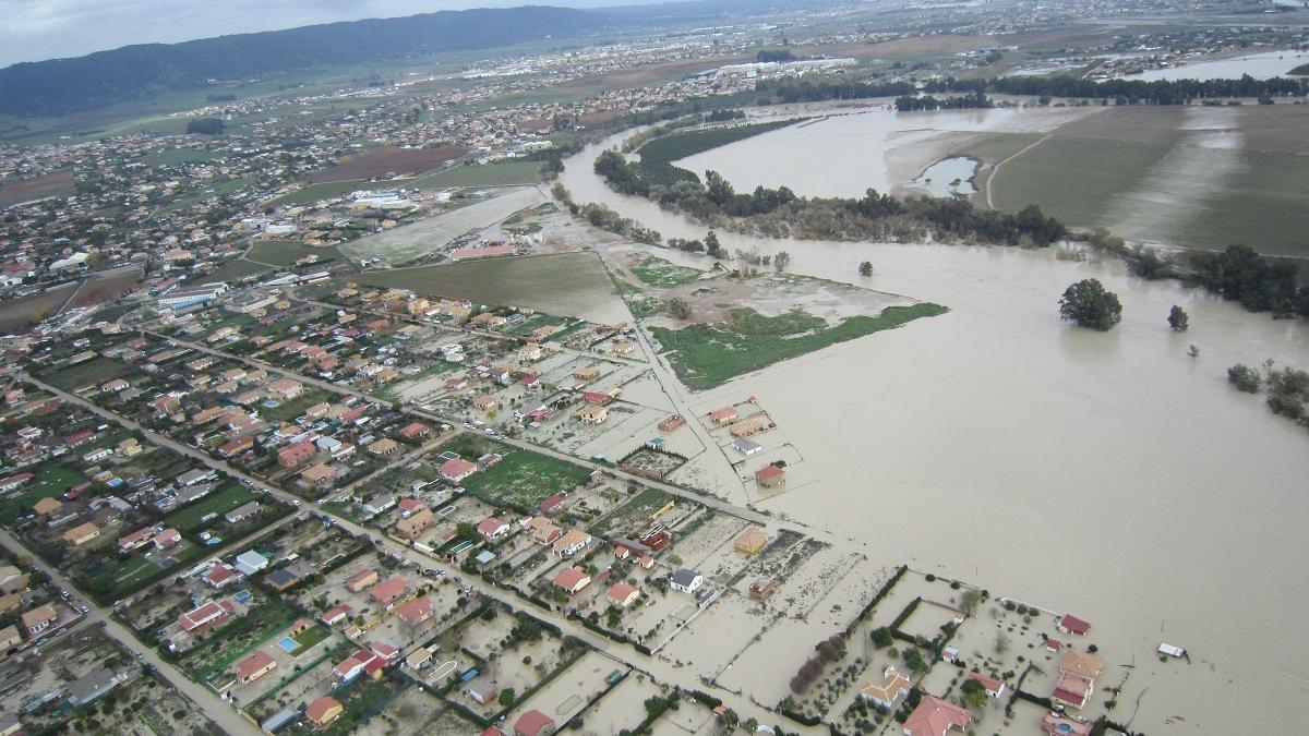 Parcelas inundadas en Córdoba en 2010 por la crecida del Guadalquivir, en una imagen aérea tomada por Rafael Tena y que fue portada de Diario CÓRDOBA aquellos días.