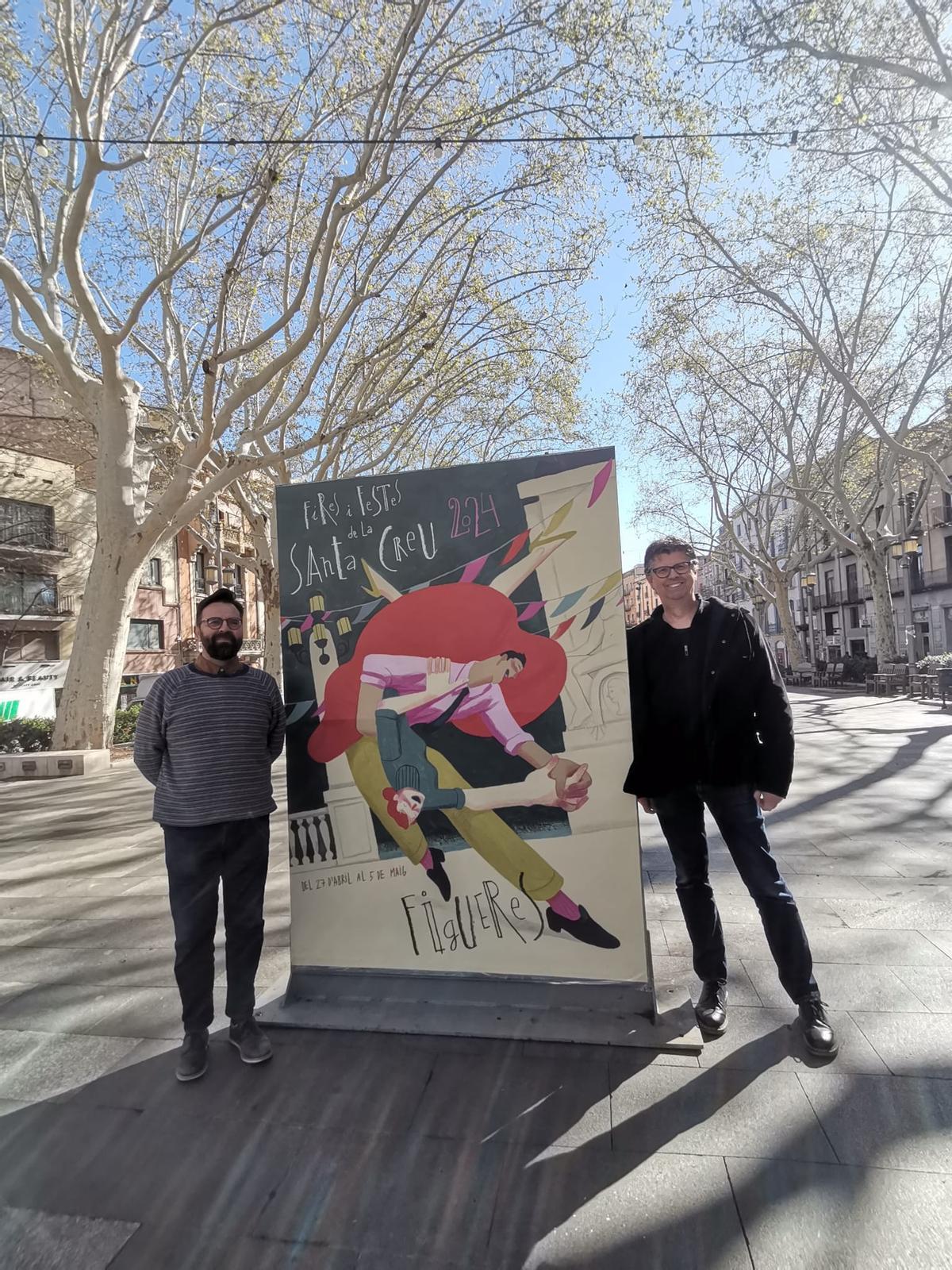Dani Torrent i Carles Pujol amb el cartell anunciador de les fires.